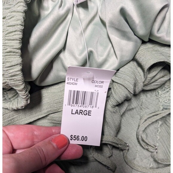 Love Tree Dress L Women's Green Crochet Layered Spaghetti Straps Midi Bohemian - Picture 7 of 8